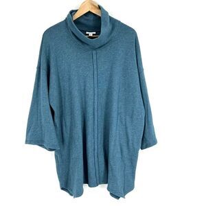 Pure J Jill Sweater Size Medium Blue Pointed Hem Turtleneck Pocket Tunic Top